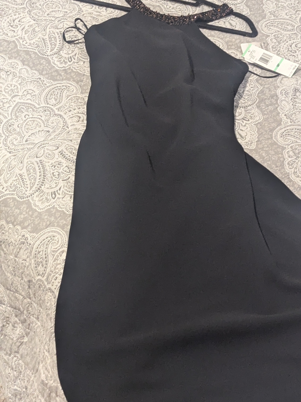 Black Halter Neck Evening Dress with Embellished Collar